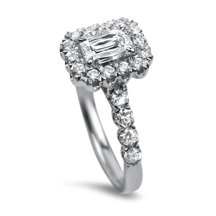 Christopher Designs 14K White Gold Crisscut Emerald Cut .69ct Halo Engagement Ring - Image 2