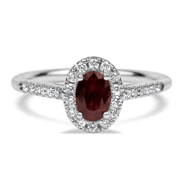 14k White Gold Oval Ruby & Diamond Ring