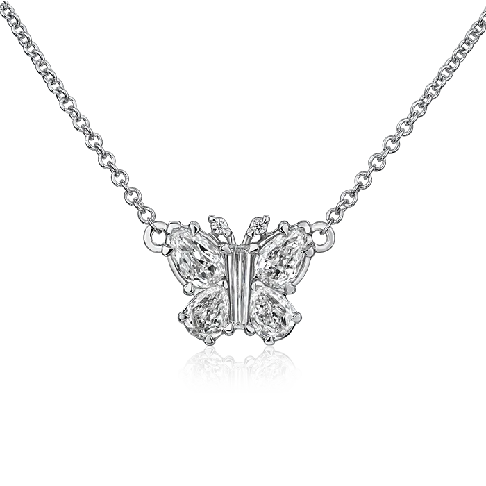 Christopher Designs LâAmour Crisscut 14k White Gold Diamond Butterfly Necklace