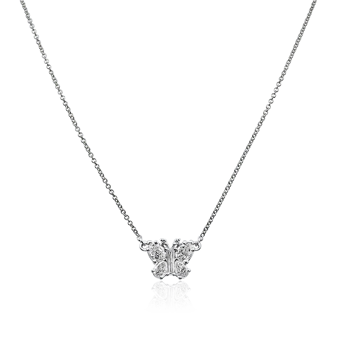 Christopher Designs LâAmour Crisscut 14k White Gold Diamond Butterfly Necklace - Image 2