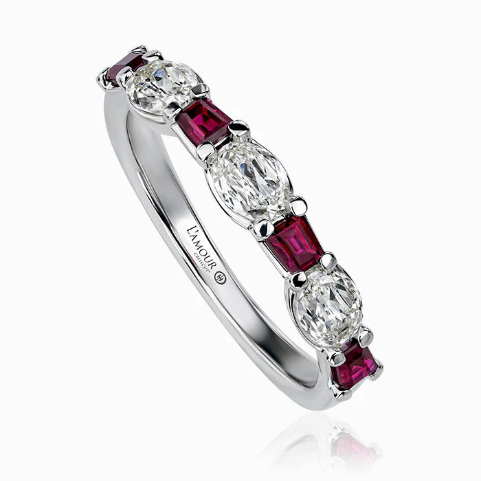 Christopher Designs 14k White Gold Alternating L’Amour Crisscut Oval Diamond and Ruby Band