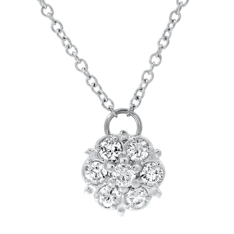 1870 Collection 14k White Gold Floral Diamond Fixed Pendant Necklace - 0.35ctw