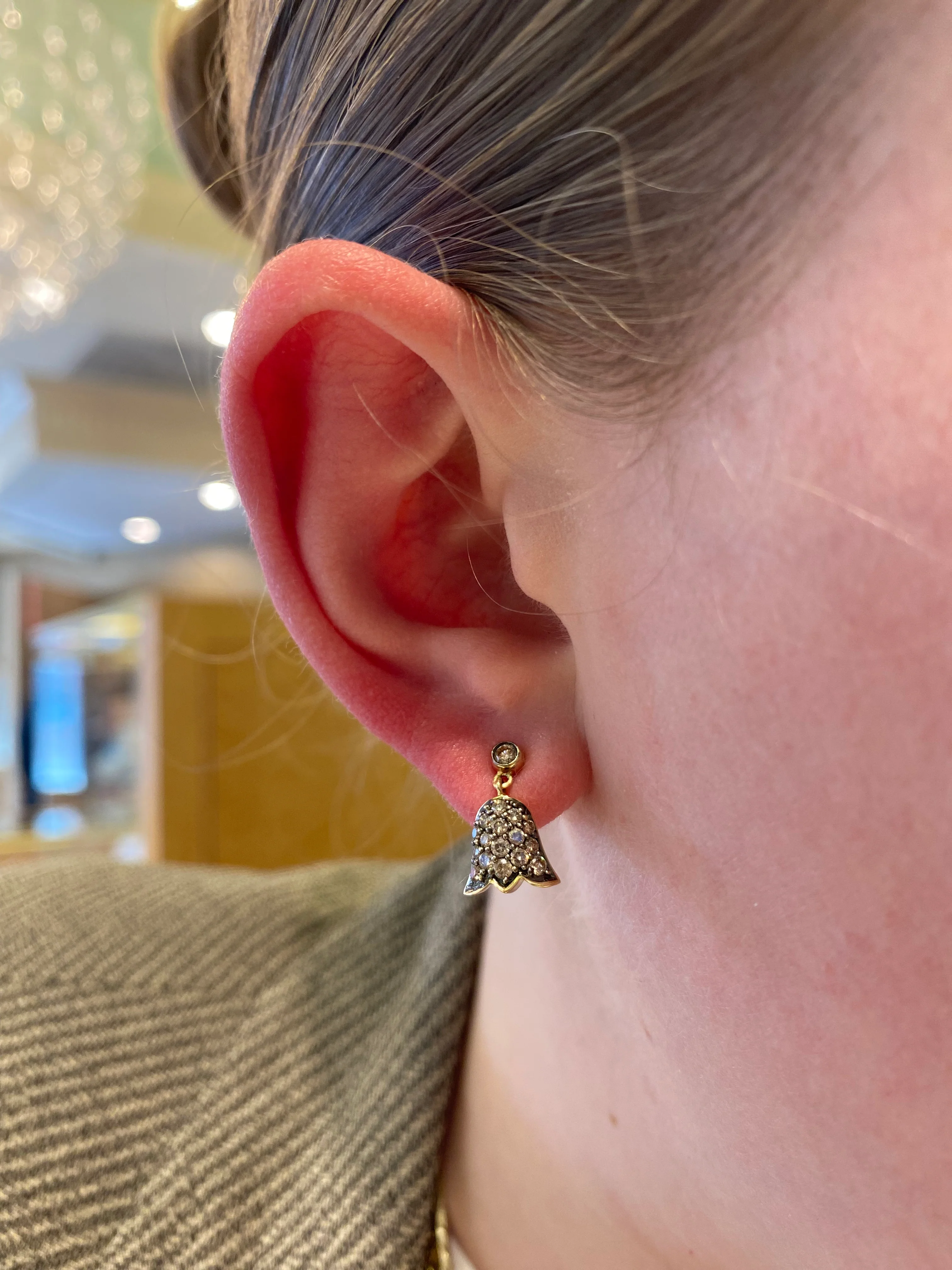 1870 Collection 14k Yellow Gold Dangle Earrings with Floral Bell Design - Image 2