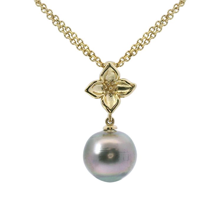 1870 Collection 14k Yellow Gold Floral Tahitian Pearl Pendant