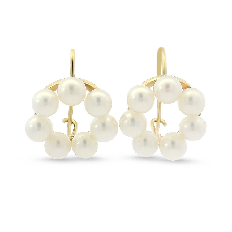 1870 Collection 14k Yellow Gold Halo White Pearl Drop Earrings