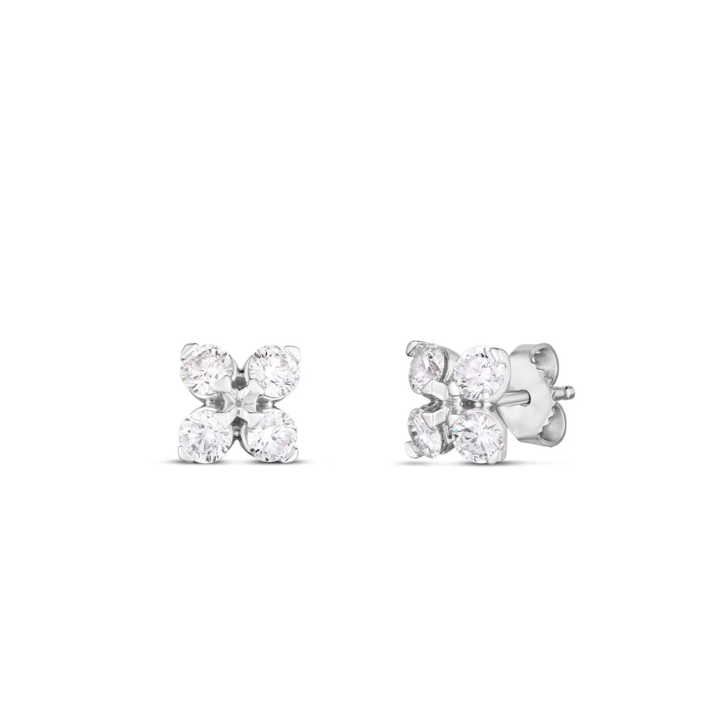 Roberto Coin Diamond Flower 18K White Gold Diamond Stud Earrings