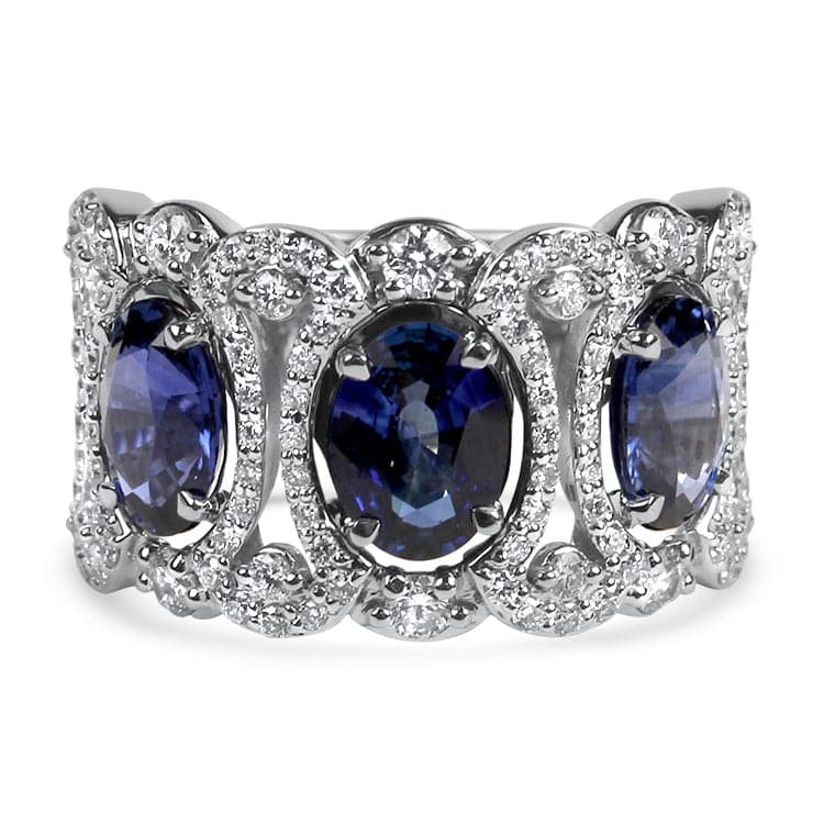 Christopher Designs 18K White Gold Sapphire and Diamond Halo Ring