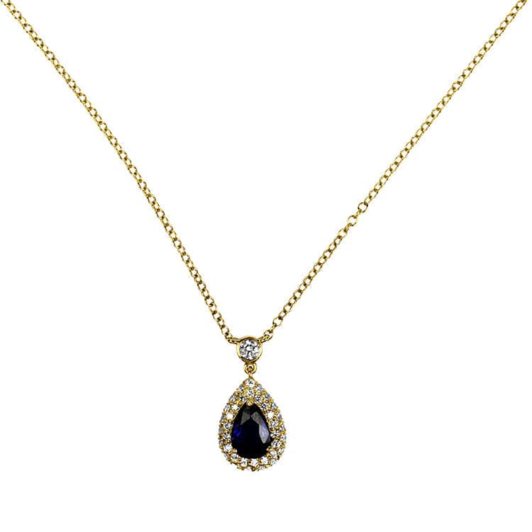 18k Yellow Gold Blue Sapphire and Diamond Necklace - Image 2