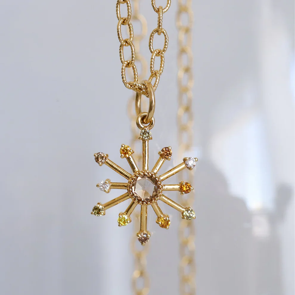 Sethi Couture Leena 18k Yellow Gold Multi-Color Diamond Starburst Pendant - Image 2