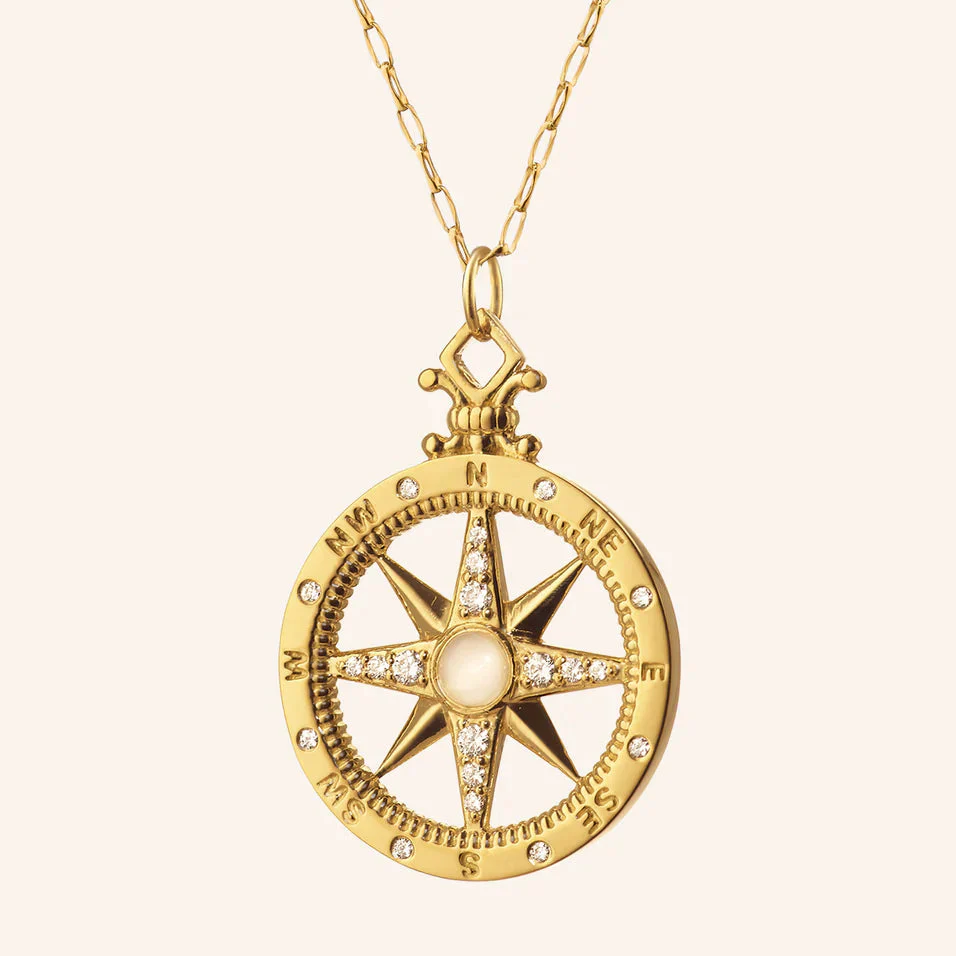 Monica Rich Kosann Adventure 18K Yellow Gold Compass Charm Necklace