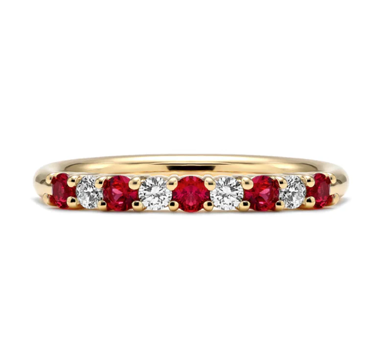 Mark Henry 18k Yellow Gold Everlong Slim Nine Stone Ruby and Diamond Band