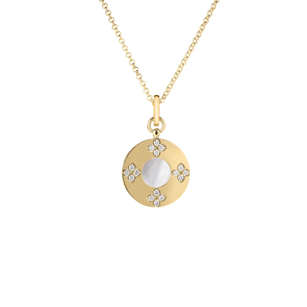 Roberto Coin Love in Verona Diamond Flower & Mother of Pearl Circle Necklace