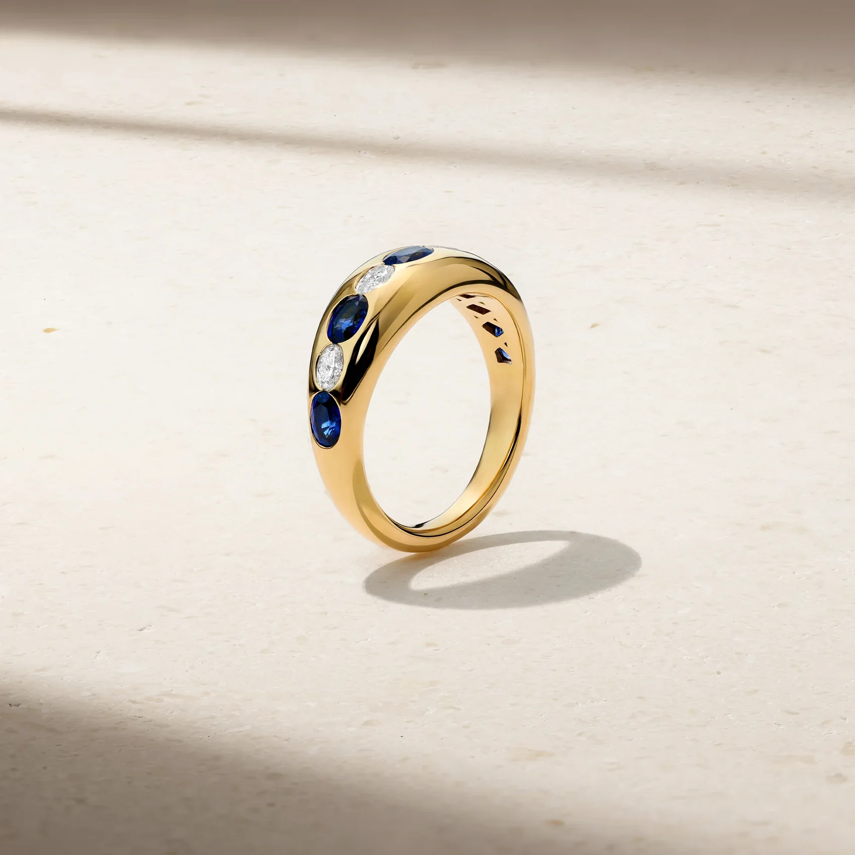 Mark Henry Petite 18k Yellow Gold  Oval Sapphire and Diamond Ring - Image 2