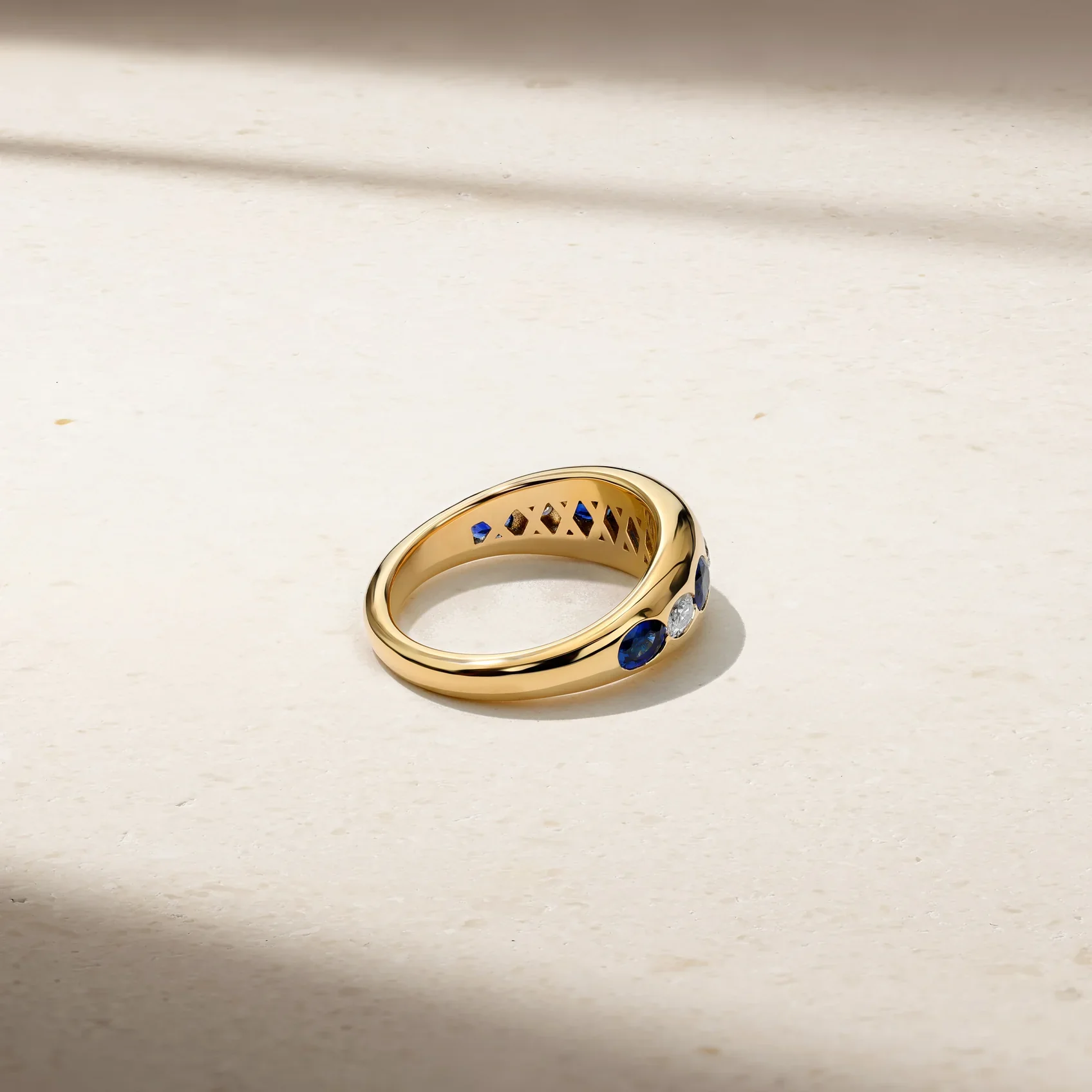 Mark Henry Petite 18k Yellow Gold  Oval Sapphire and Diamond Ring - Image 3