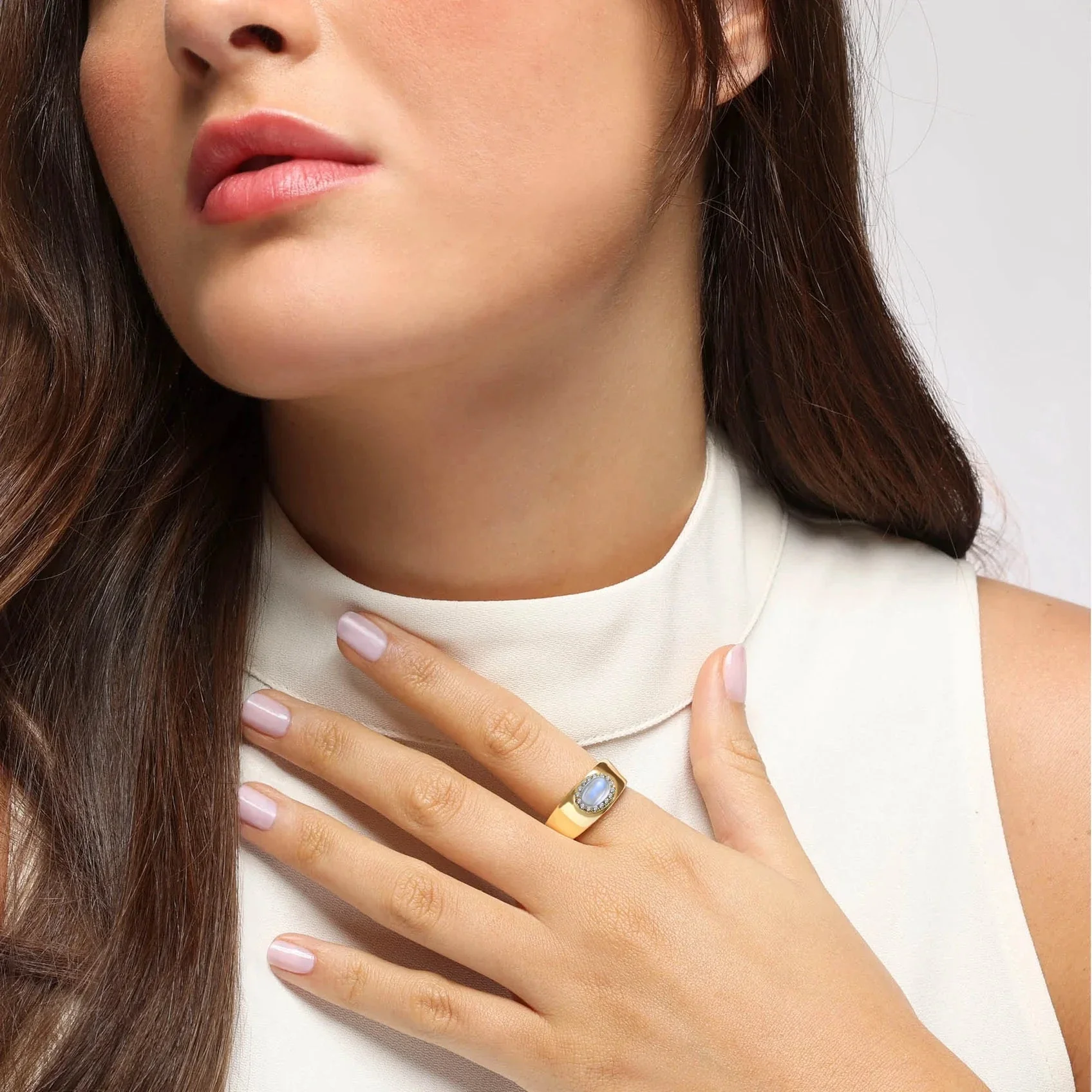 Mark Henry 18k Yellow Gold Moonstone and Diamond Halo Ring - Image 2