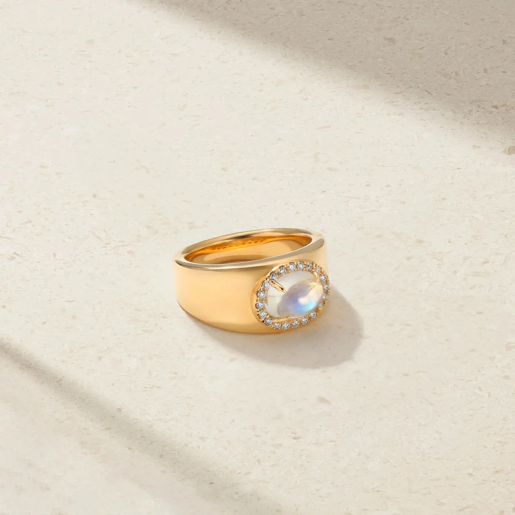 Mark Henry 18k Yellow Gold Moonstone and Diamond Halo Ring - Image 3