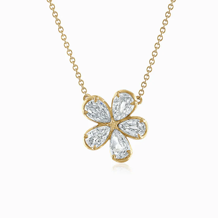 Christopher Designs L’Amour Crisscut 18k Yellow Gold Pear Diamond Flower Necklace