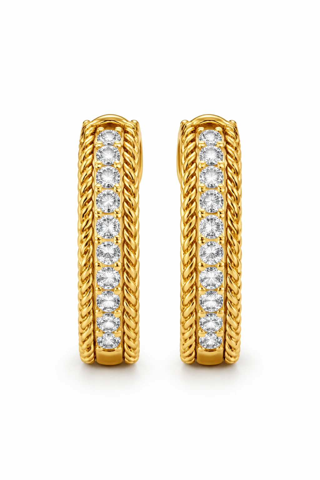 A.G.A. Correa Estate 18k Yellow Gold Diamond Hoop Earrings