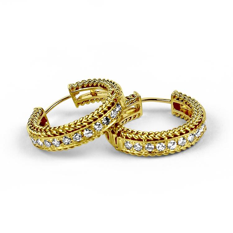 A.G.A. Correa Estate 18k Yellow Gold Diamond Hoop Earrings - Image 2