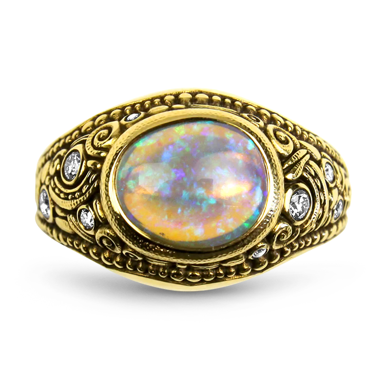 Alex Sepkus 18k Yellow Gold Crystal Opal and Diamond Ring