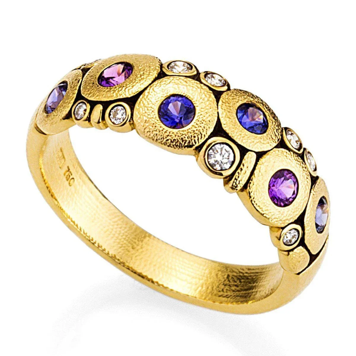 Alex Sepkus Candy Dome 18k Yellow Gold Pink and Purple Sapphire and Diamond Ring