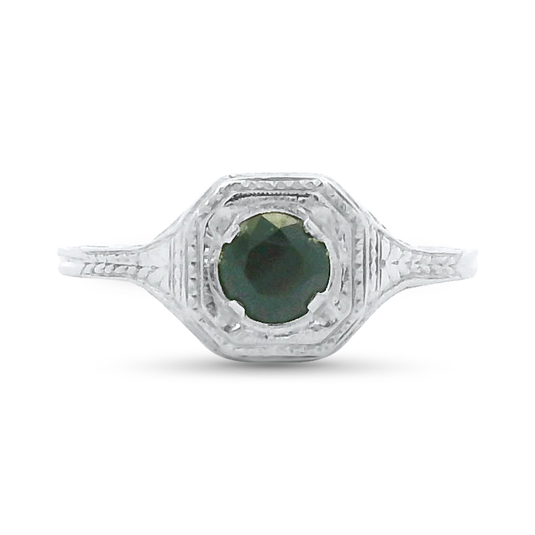 Antique-Style 18k White Gold Filigree Sapphire Ring