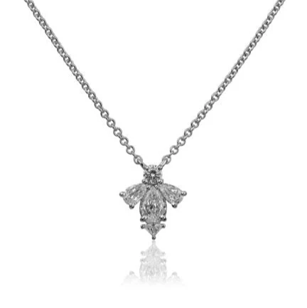 Christopher Designs 14k White Gold Diamond Bee Pendant Necklace