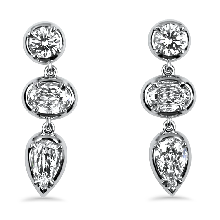 Christopher Designs 14K White Gold Mixed Diamond Cut Dangle Earrings