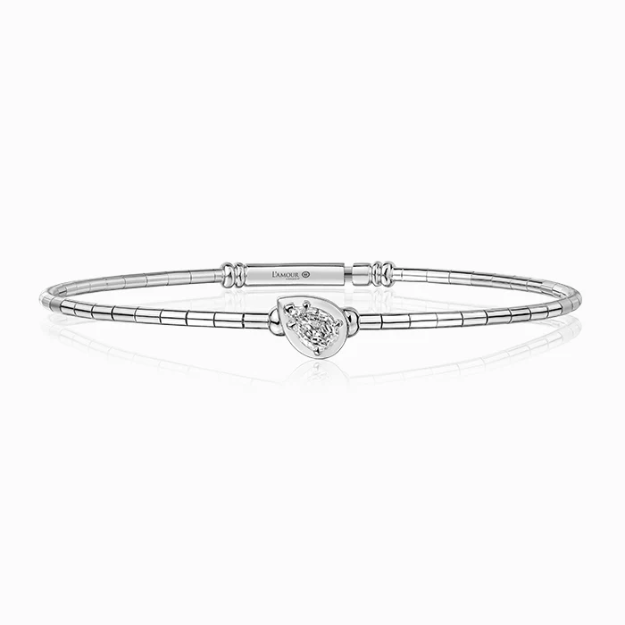 Christopher Designs 14k White Gold Pear Shaped Diamond Bangle Bracelet