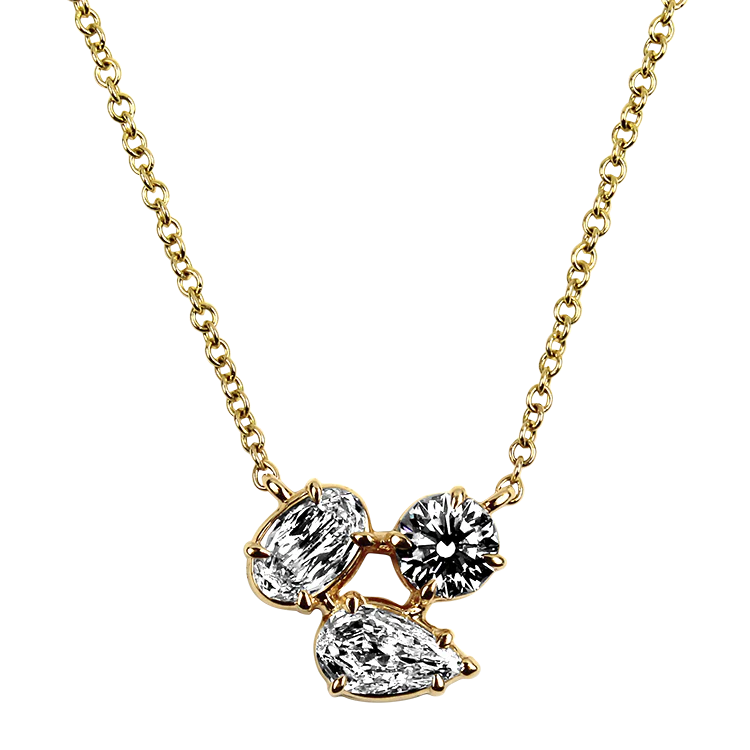 Christopher Designs 14k Yellow Gold Diamond Cluster Necklace