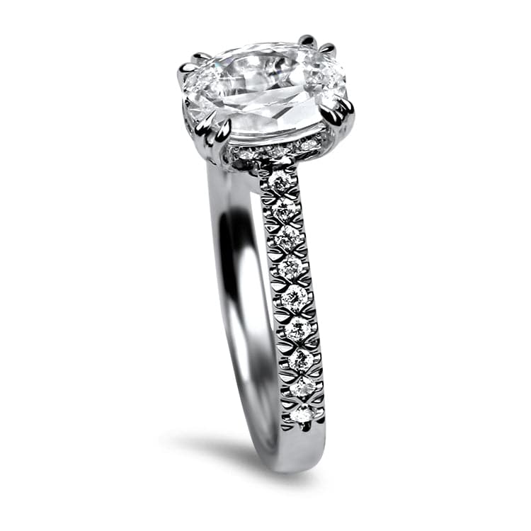 Christopher Designs 18K White Gold L'Amour Oval .90ct Solitaire Diamond Engagement Ring with Diamond Band - Image 2
