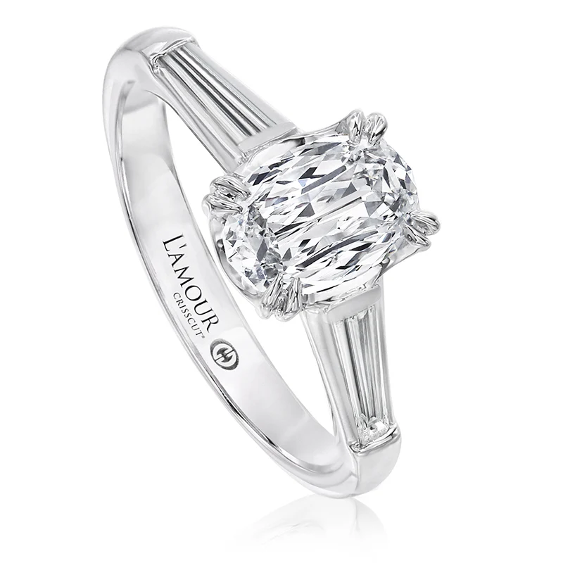 Christopher Designs Platinum L'Amour Crisscut 1.50ct Oval and Tapered Baguette Engagement Ring