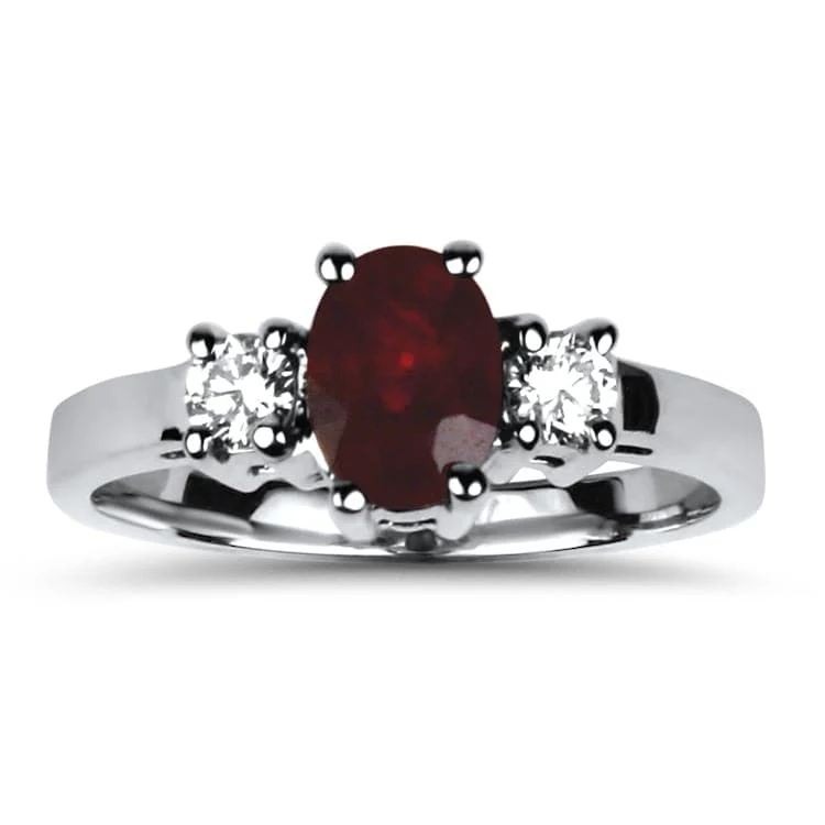 White Gold Ruby and Diamond Three Stone Ring