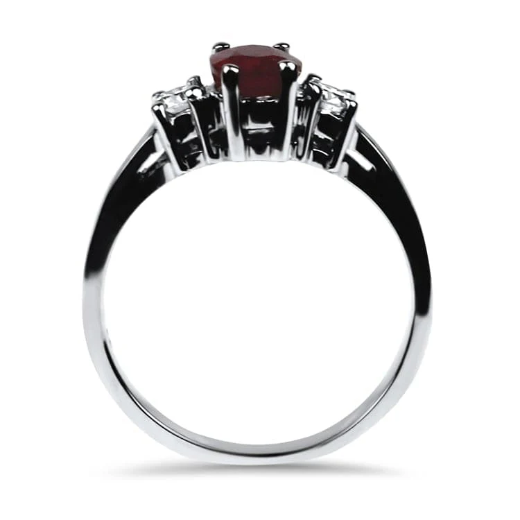 White Gold Ruby and Diamond Three Stone Ring - Image 2