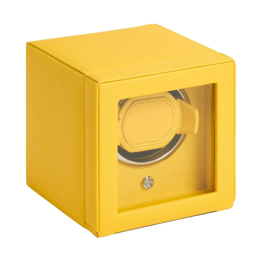 WOLF Cub Single Watch Winder with Cover in Tuttie Frutti Yellow - Image 2
