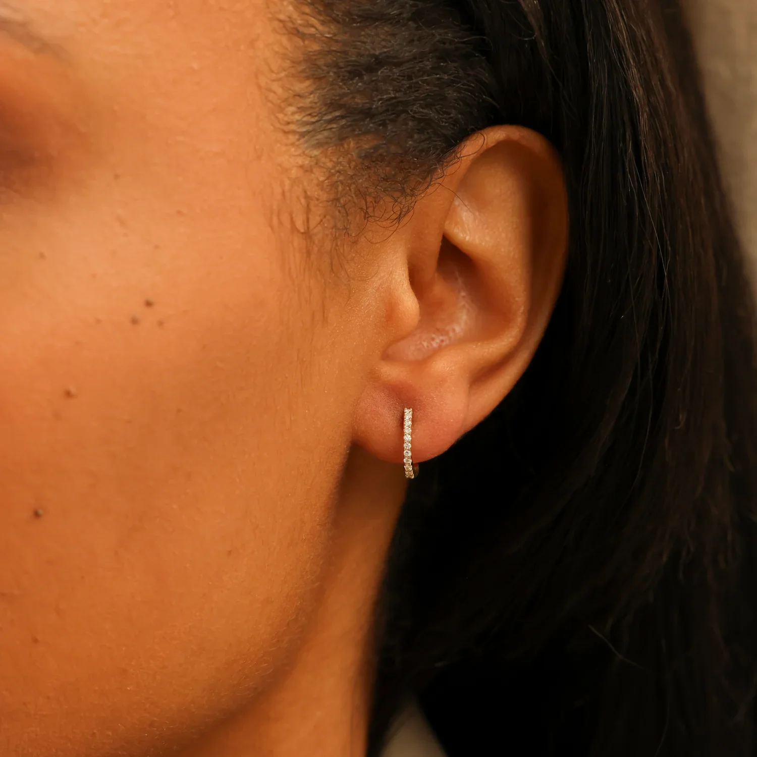 Dana Rebecca Designs Medium Diamond Huggie Earrings - Rose Gold - Image 3