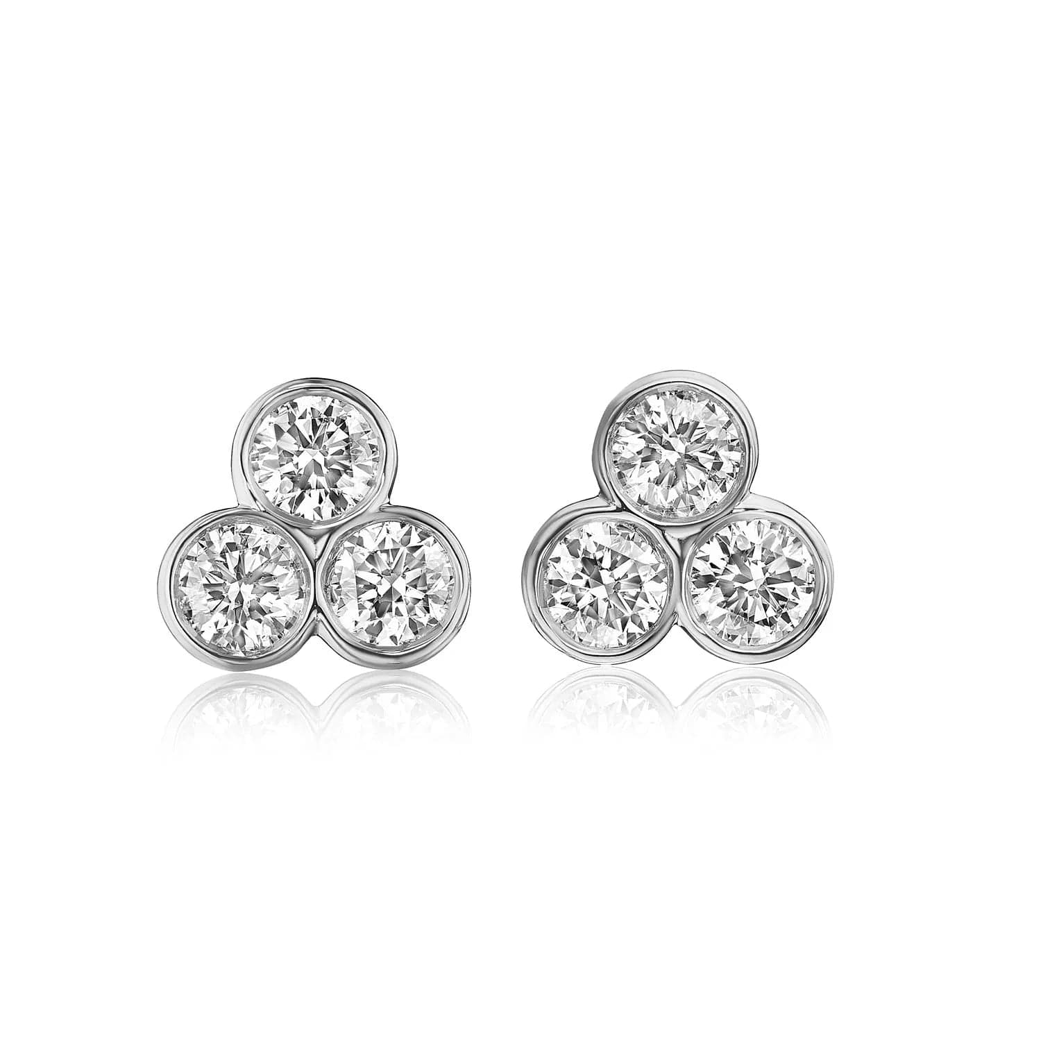 David Weisz 18k White Gold Triple Martini Diamond Bezel Trio Studs