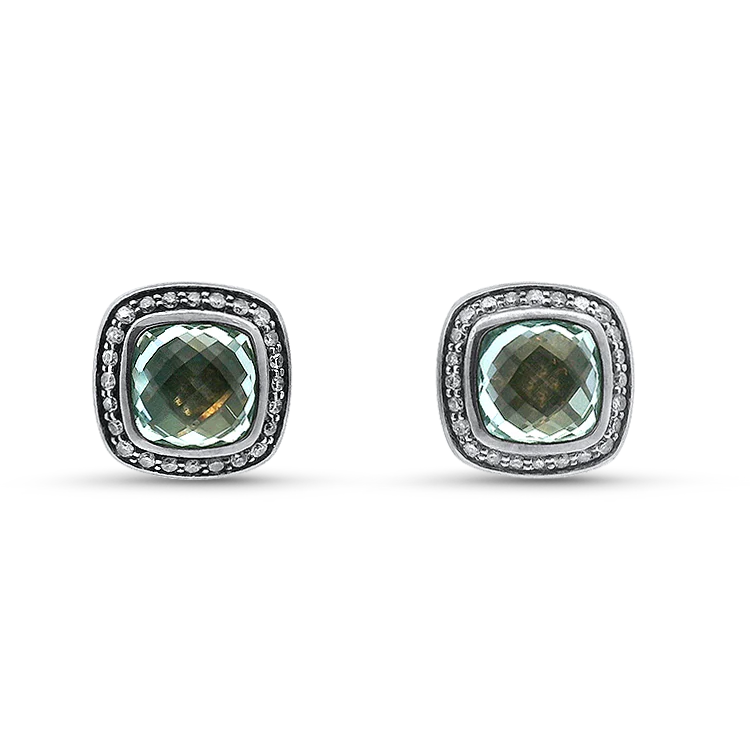 David Yurman Estate Sterling Silver Albion Blue Topaz & Diamond Stud Earrings