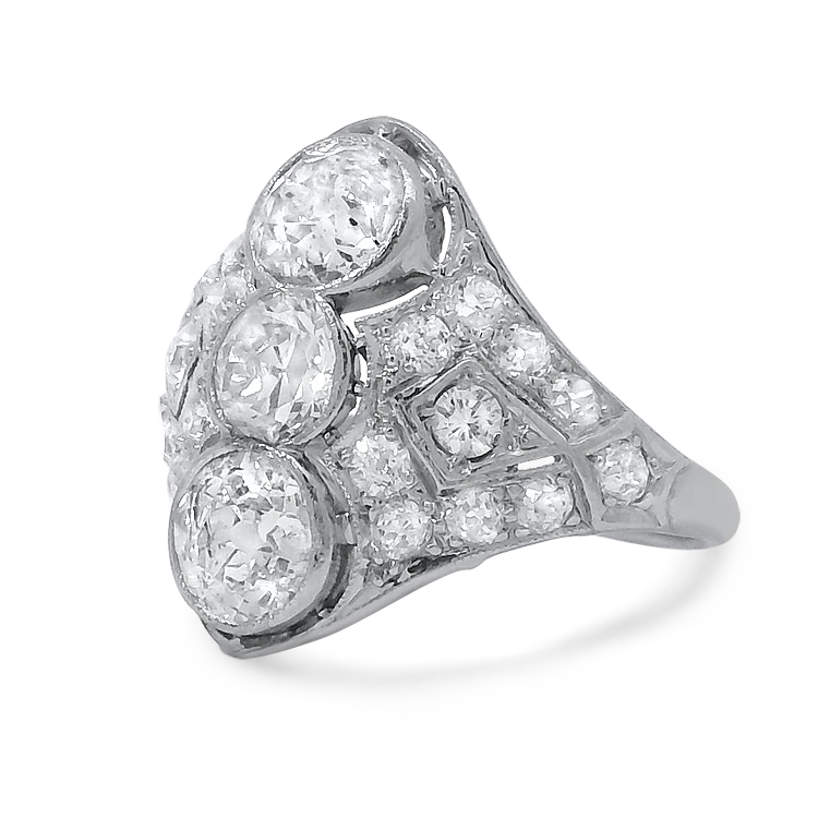 Edwardian Platinum Pavé Three-Diamond Ring