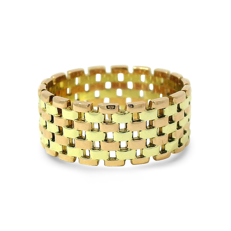Estate 10K Yellow & Rose Gold Brick Link Ring