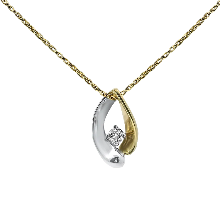 Estate 14k Two-Tone Gold Diamond Teardrop Necklace