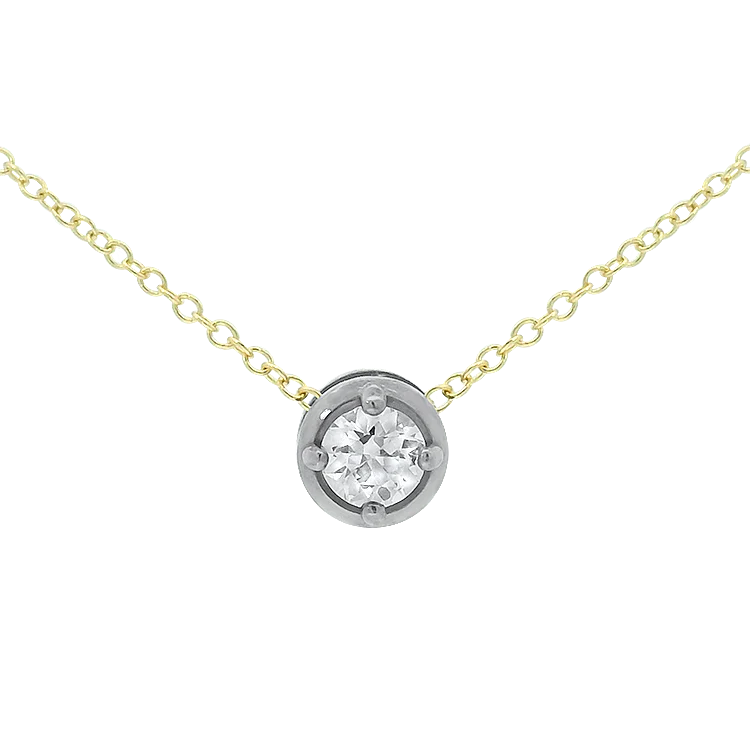 Estate 14k Two-Tone Gold Old European Cut Diamond Slider Necklace
