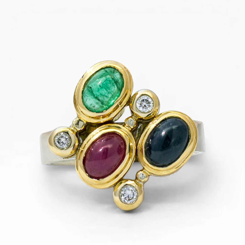 Estate 14K Two-Tone Multi-Gemstone & Diamond Ring