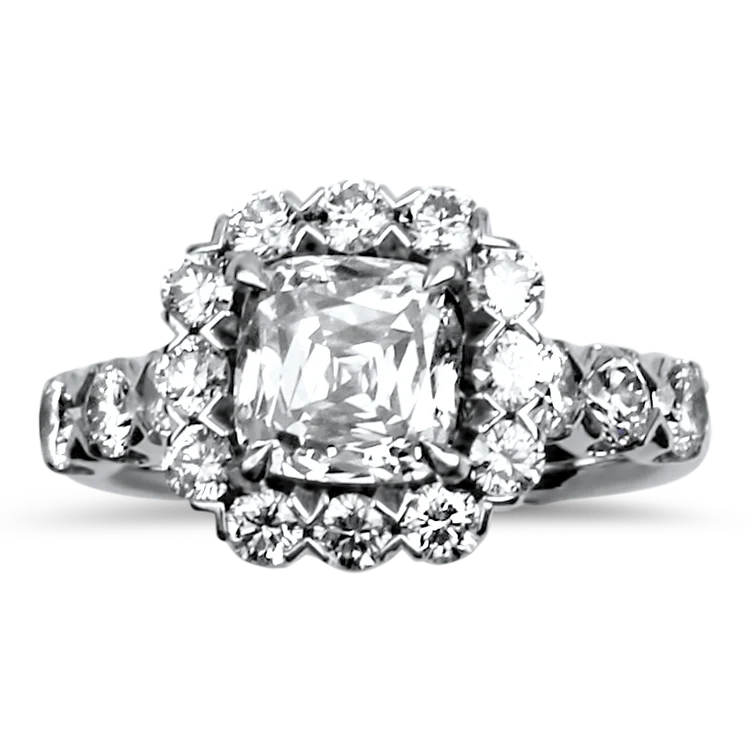 Estate Christopher Designs 14k White Gold 1.70cts Cushion Diamond Engagement Ring