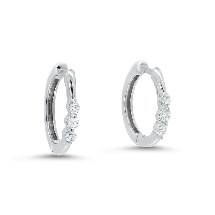 Estate 14k White Gold Diamond Huggie Hoop Earrings