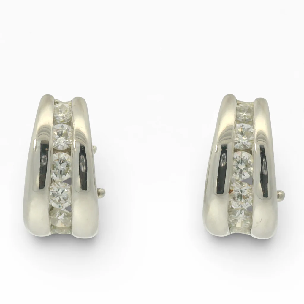 Estate 14K White Gold Diamond Huggie Hoop Earrings