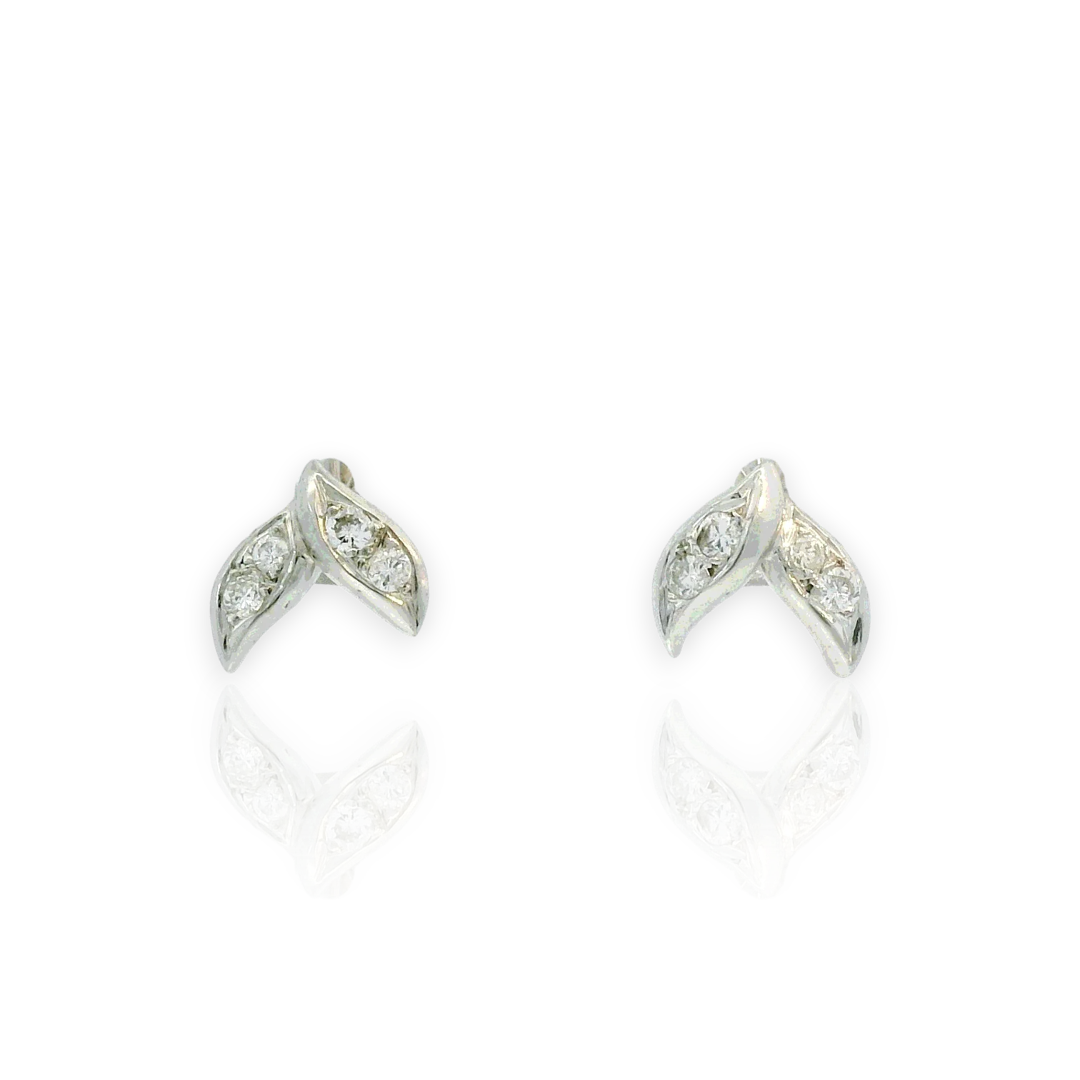 Estate 14K White Gold Diamond Leaf Stud Earrings
