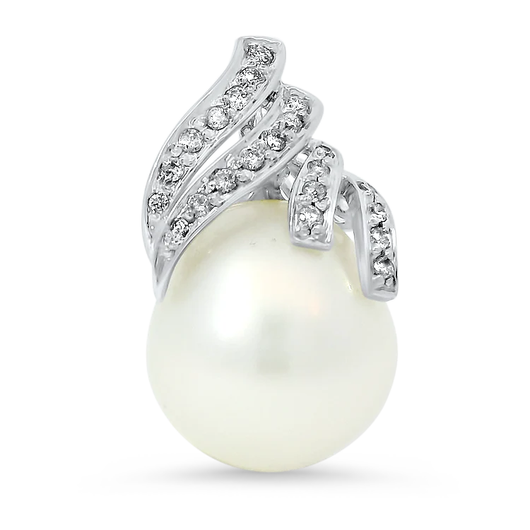 Estate 14k White Gold Pearl and Diamond Pendant