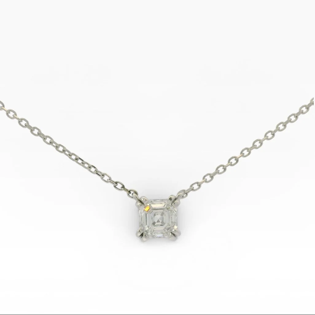 Estate 14K White Gold Emerald-Cut Diamond Solitaire Necklace - 0.51ct