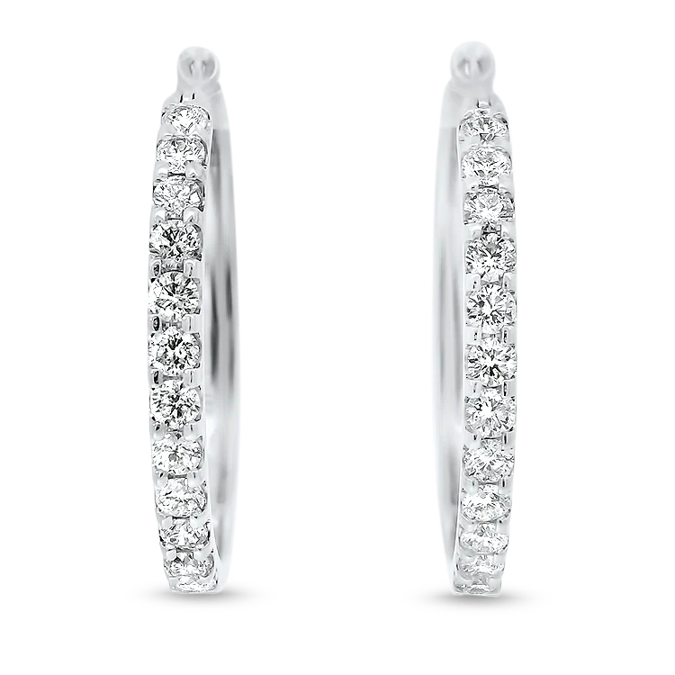 Estate 14k White Gold High Polish Diamond Hoop Earrings